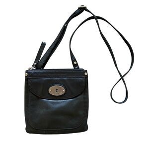 Vintage Fossil Maddox Mini Crossbody Purse Bag Keyhole Messenger Black Leather